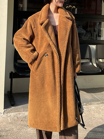 Airchics mi-longue manteau teddy coat double boutonnage avec poches col revers femme mode hiver